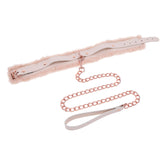 Peach Faux Fur Collar And Leash Set With Rose Gold Luxury > Bondage Gear > Collars